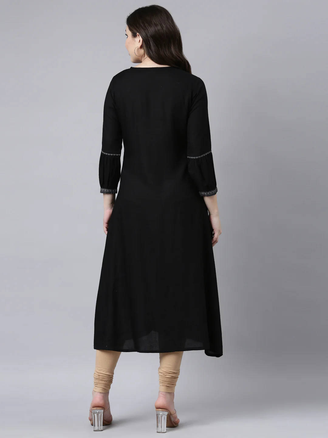 Neerus Black Regular Straight Woven Design Kurta - Image 3