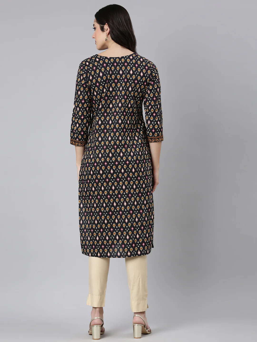 Neerus Black Regular Straight Woven Design Kurta - Image 3