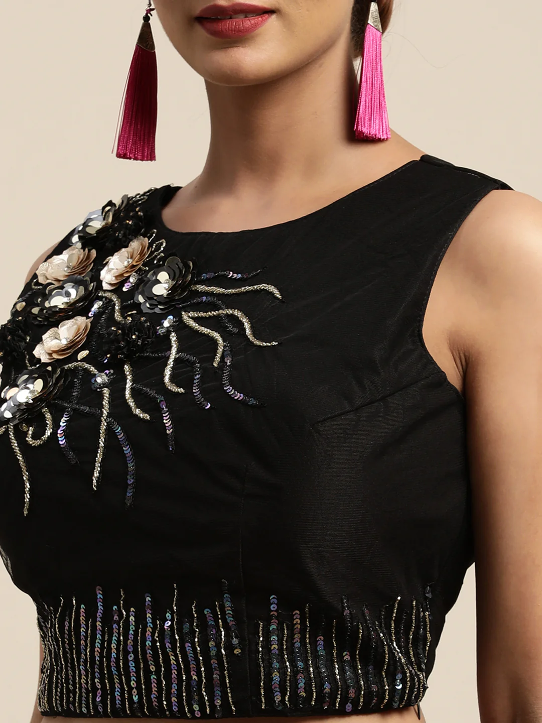 Neerus Black Solid Ready To Wear Saree With Blouse - Image 5