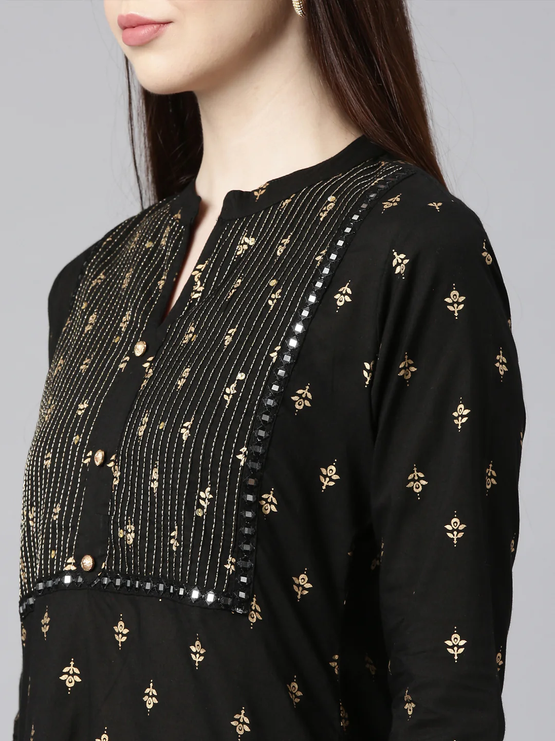 Neerus Black Straight Casual Embellished Straight Kurta - Image 4
