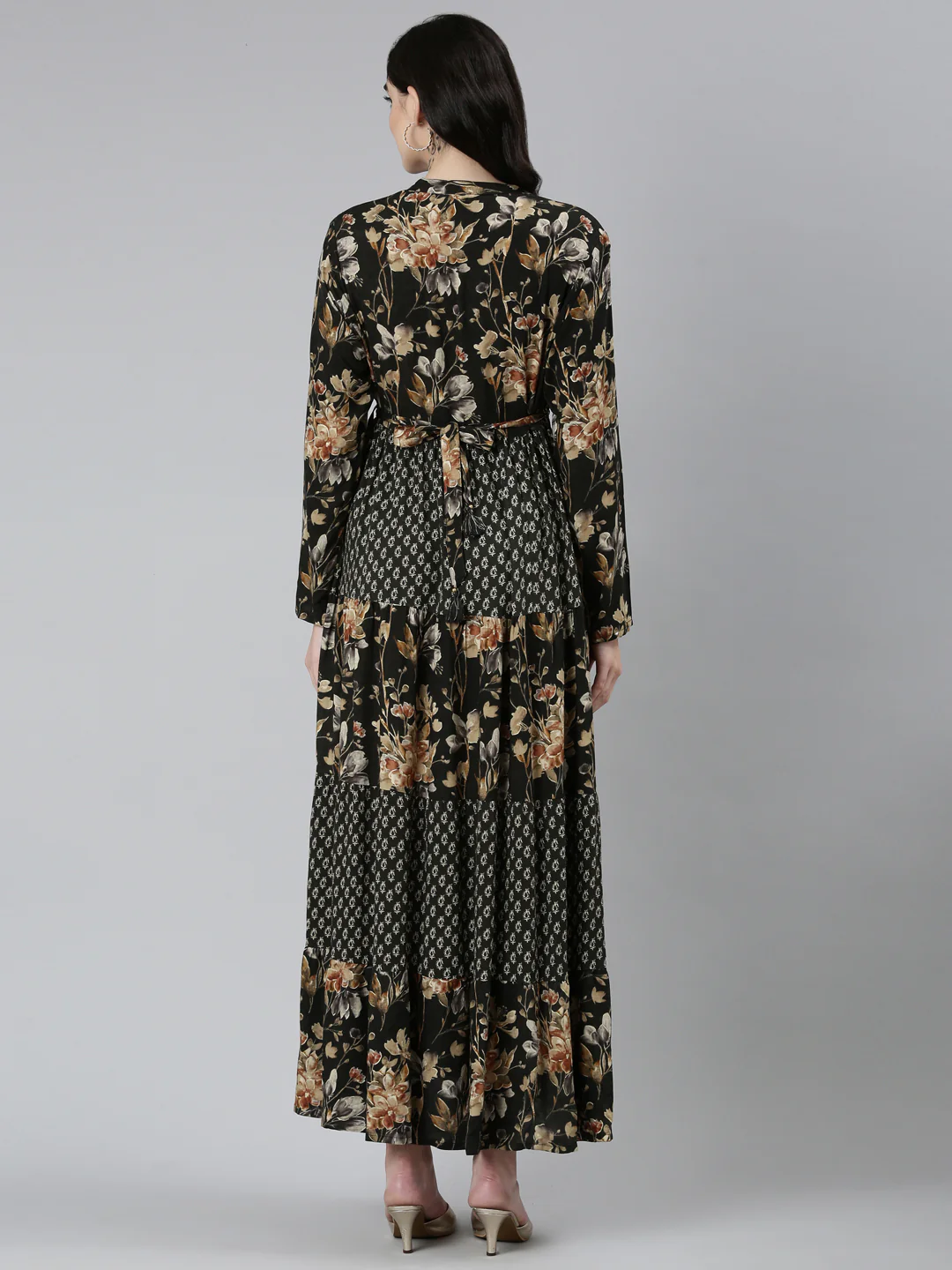 Neerus Black Straight Casual Floral Dresses - Image 3