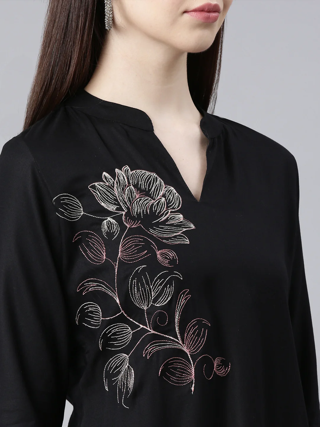 Neerus Black Straight Casual Floral Straight Kurta - Image 5