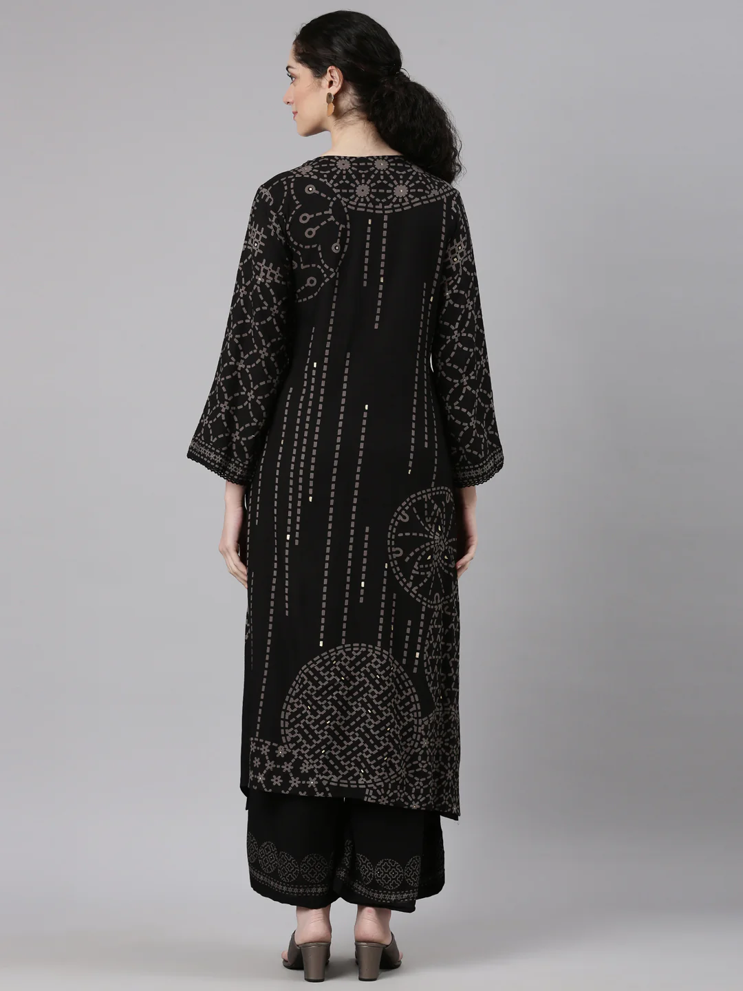 Neerus Black Straight Casual Kurta and Plazzo - Image 4