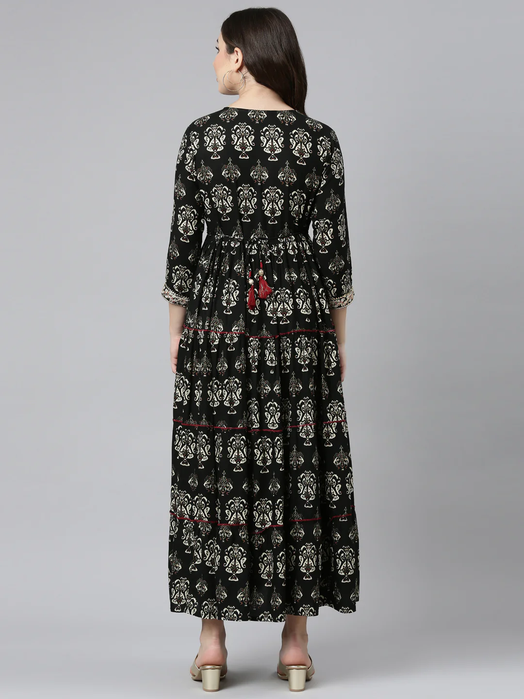 Neerus Black Straight Casual Printed Dress - Image 3