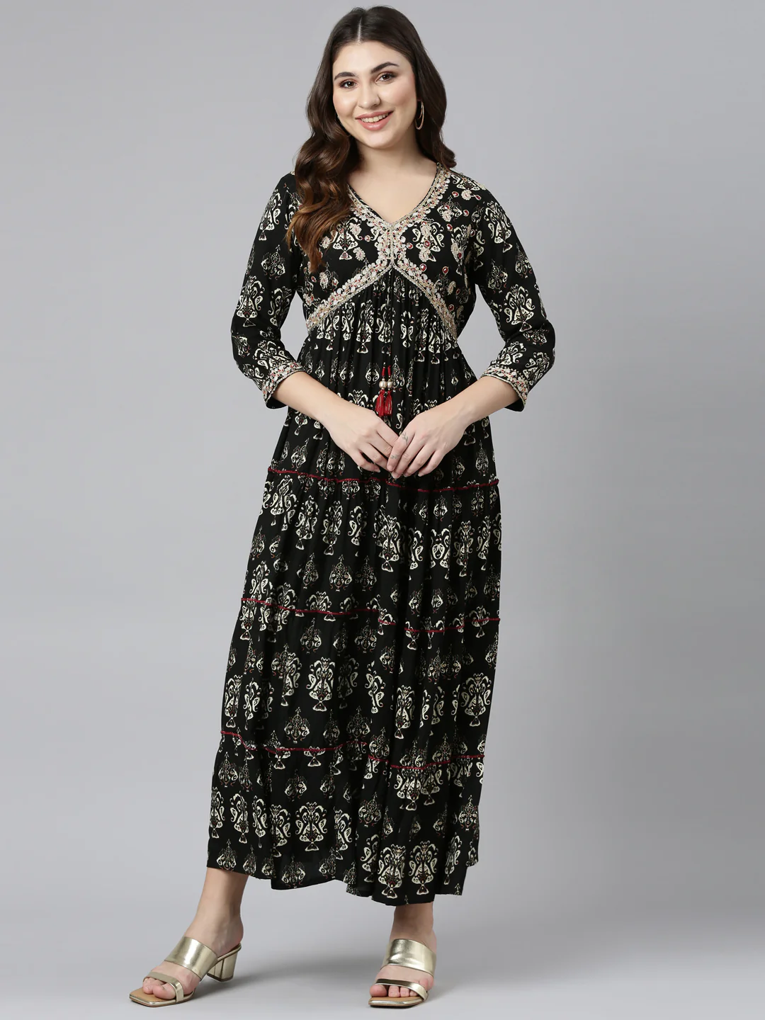 Neerus Black Straight Casual Printed Dress - Image 5