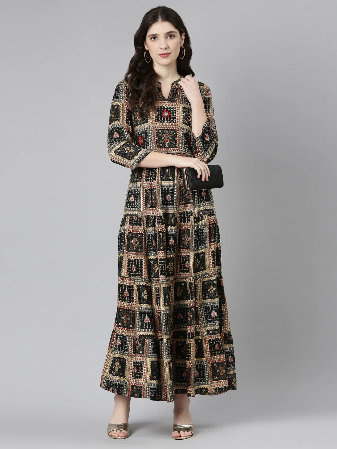 Neerus Black Straight Casual Printed Gown - Image 5