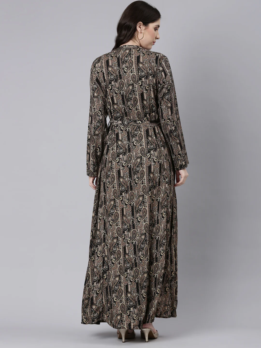 Neerus Black Straight Casual Printed Maxi Dresses - Image 3