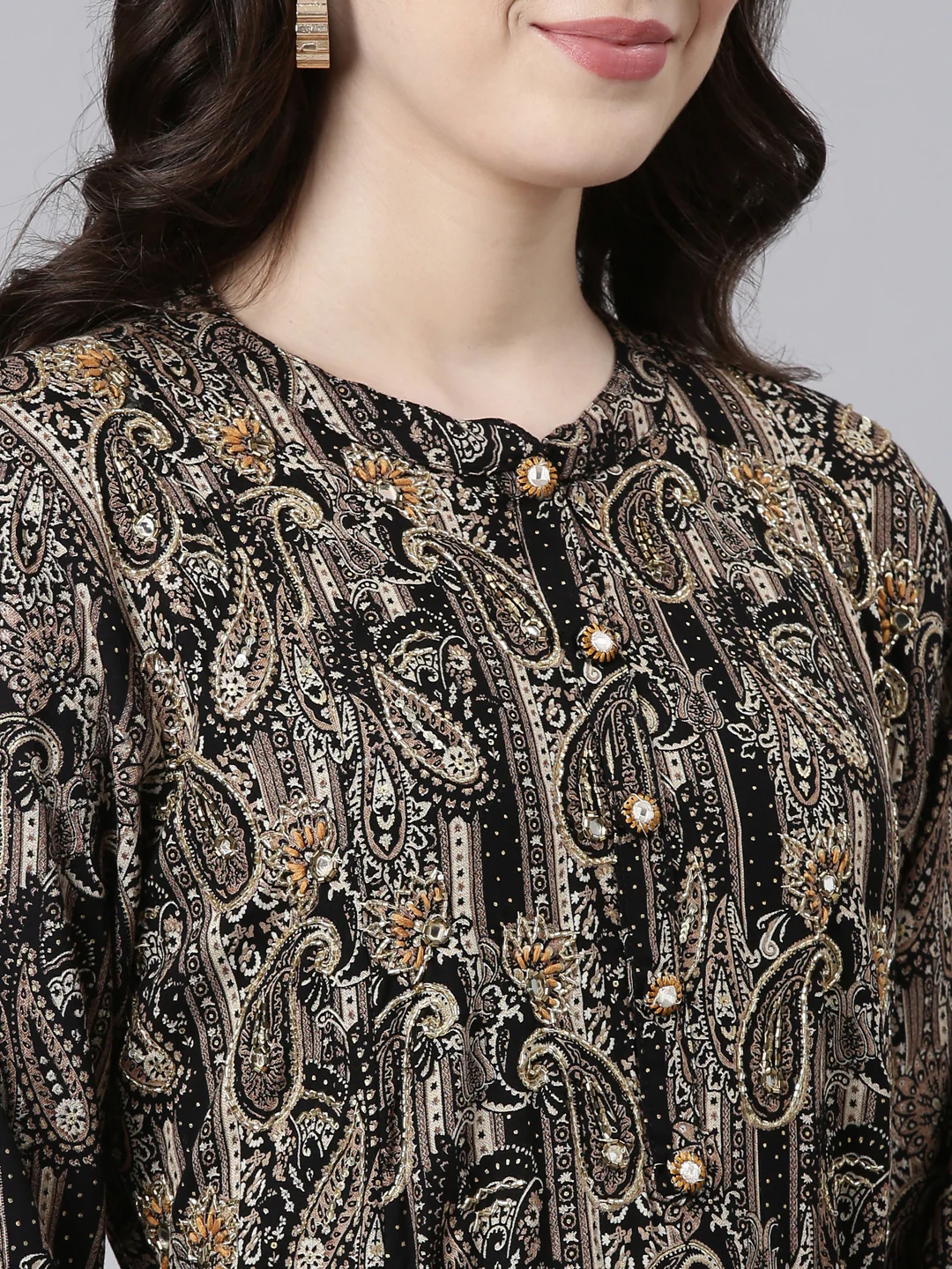 Neerus Black Straight Casual Printed Maxi Dresses - Image 4