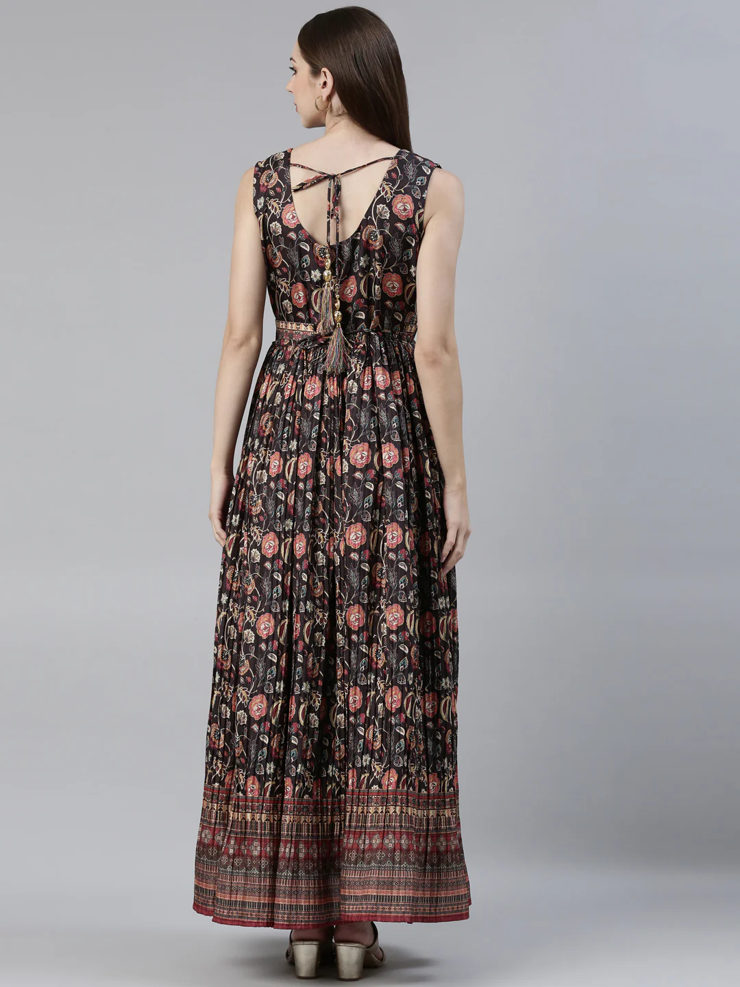 Neerus Black Straight Casual Printed Maxi Dresses - Image 3