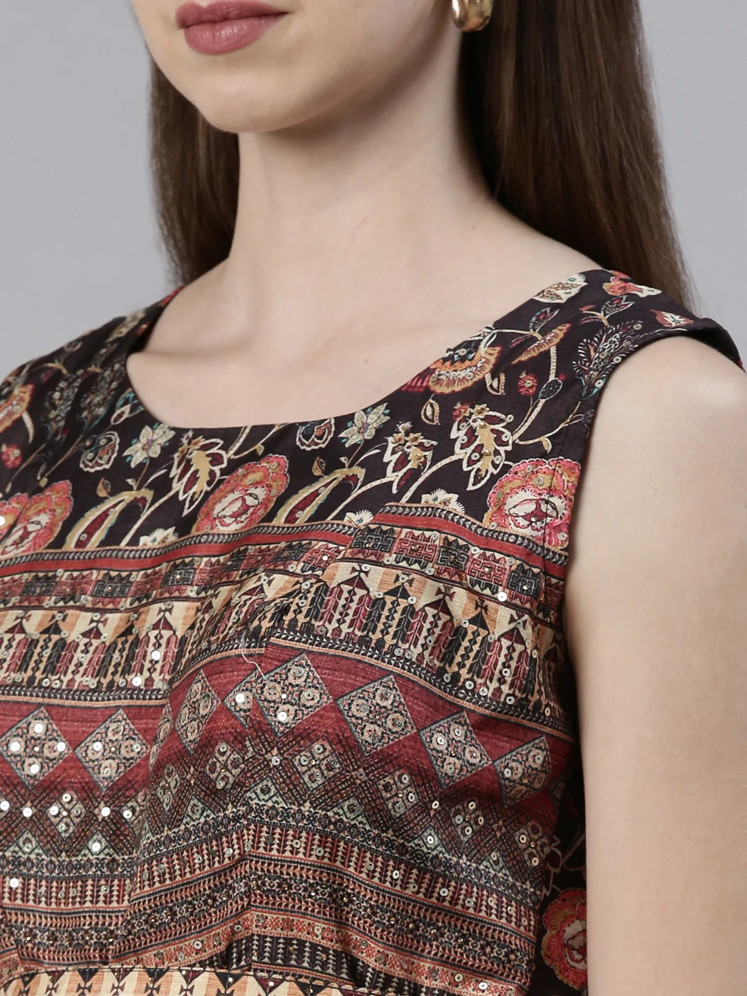 Neerus Black Straight Casual Printed Maxi Dresses - Image 4