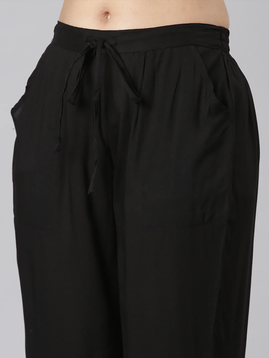 Neerus Black Straight Casual Solid Kurta and Trouser with Dupatta - Image 7