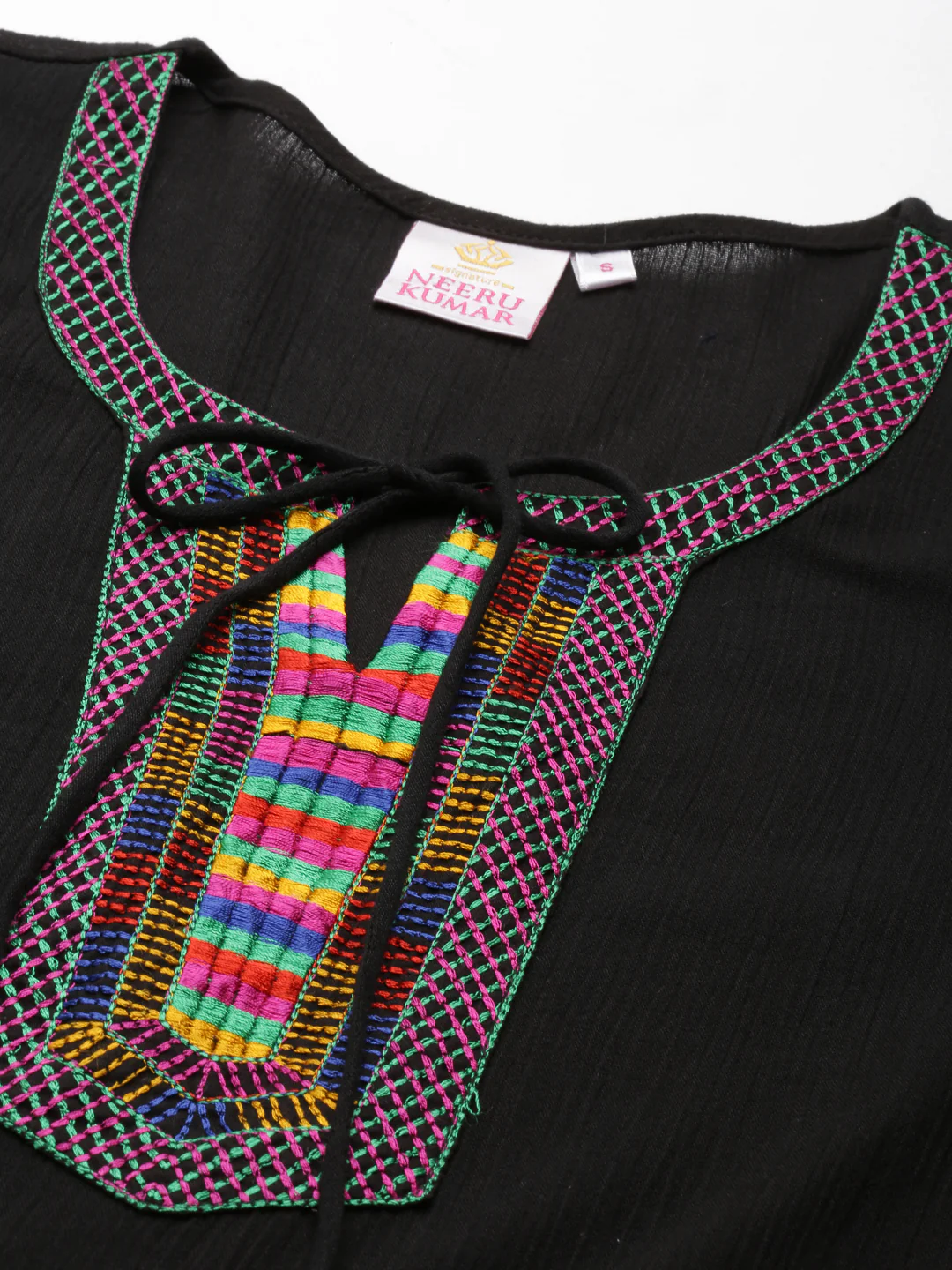 Neerus Black Straight Solid Chiffon Kurta - Image 6