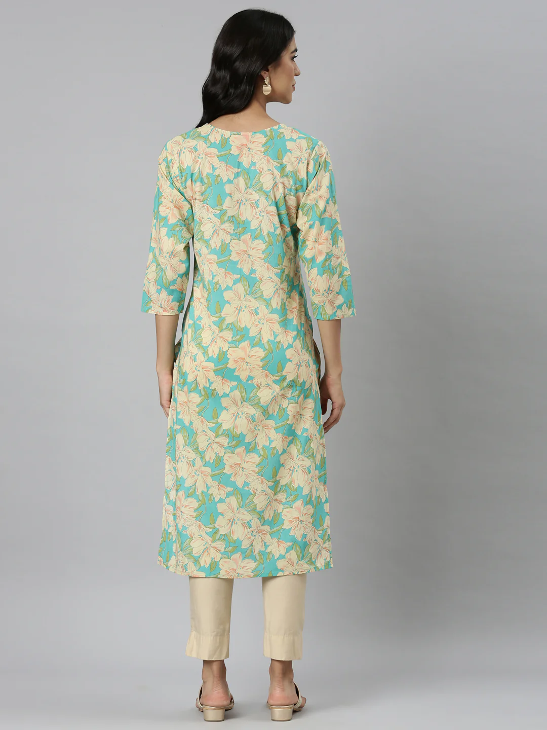 Neerus Blue Casual Floral Straight Kurta - Image 4