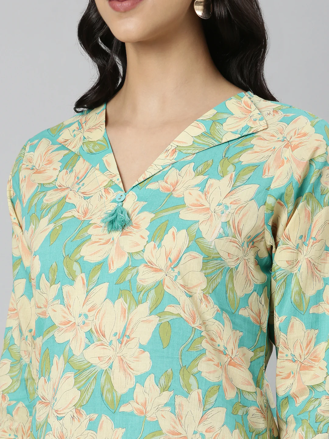 Neerus Blue Casual Floral Straight Kurta - Image 5