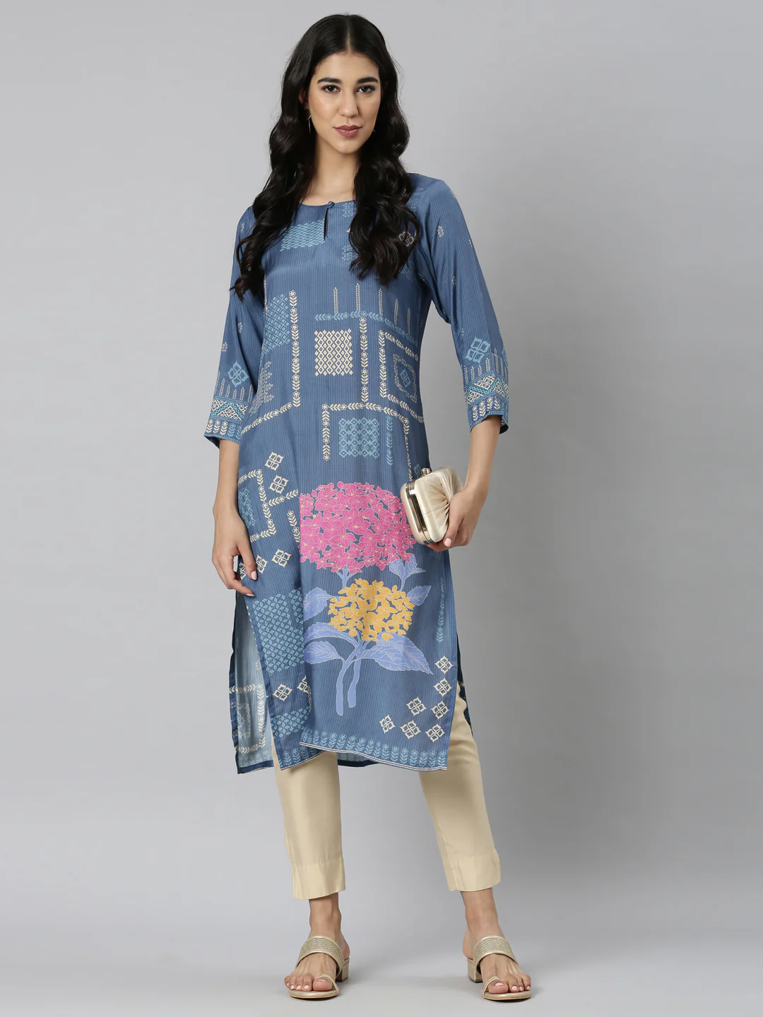 Neerus Blue Casual Quirky Straight Kurta - Image 6