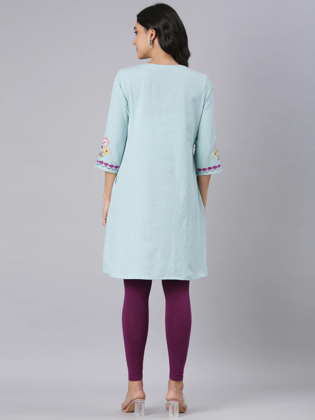 Neerus Blue Casual Solid Straight Kurtis - Image 3