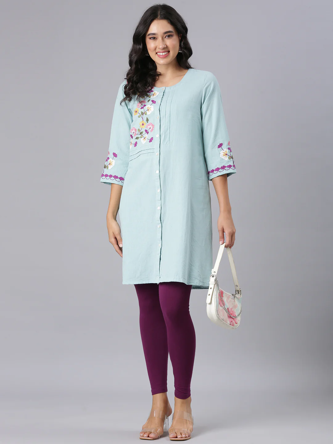 Neerus Blue Casual Solid Straight Kurtis - Image 5
