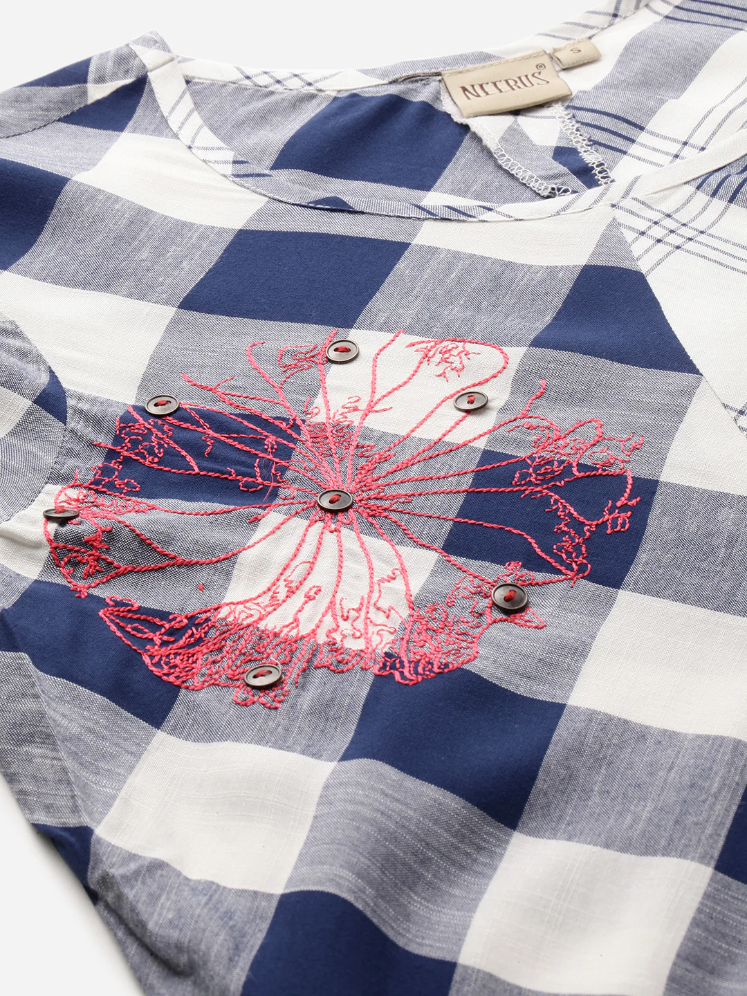 Neerus Blue Check A Line Kurta - Image 2