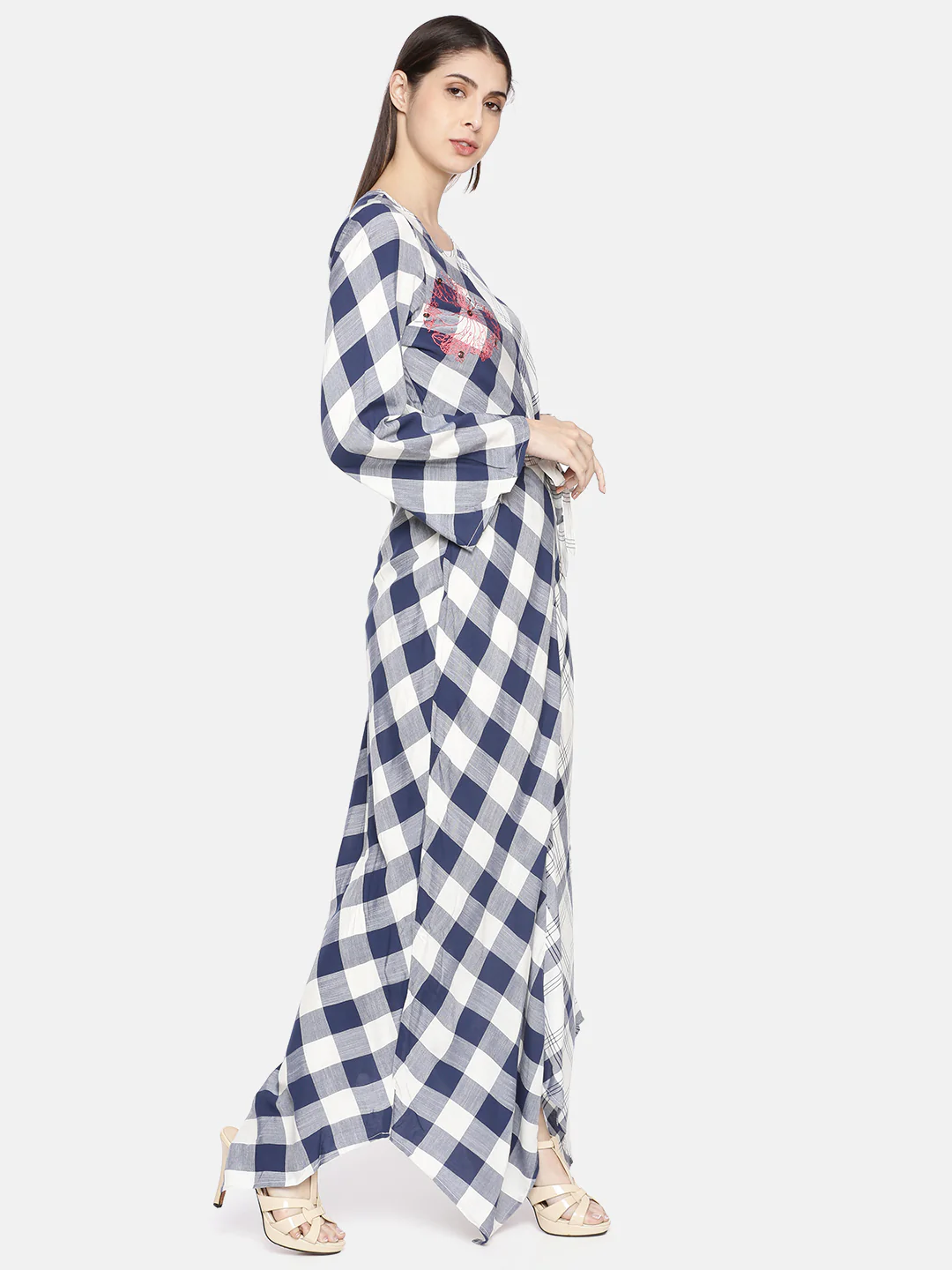 Neerus Blue Check A Line Kurta - Image 3