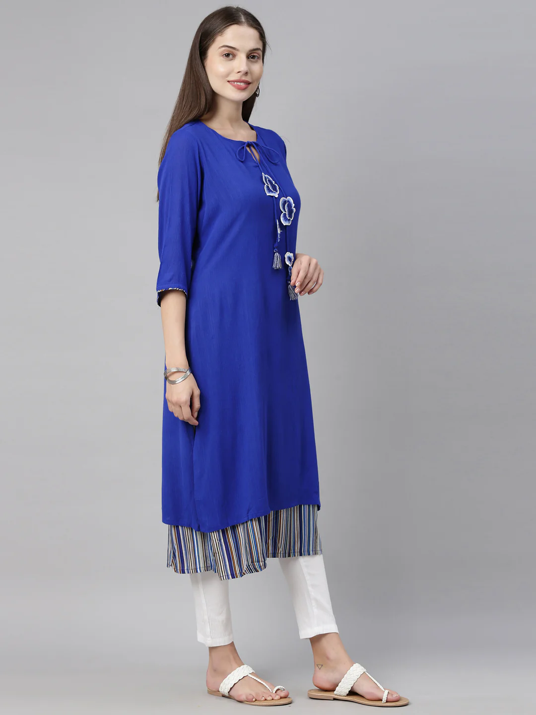 Neerus Blue Color Chiffon Fabric Double Shirt - Image 6