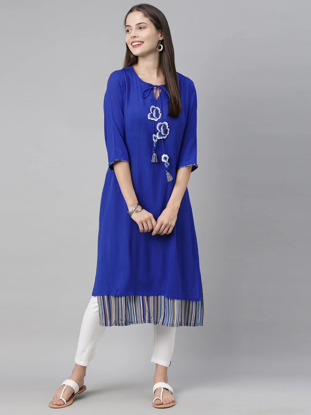 Neerus Blue Color Chiffon Fabric Double Shirt - Image 8