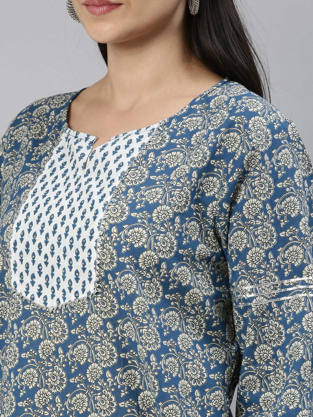 Neerus Blue Color Cotton Fabric Kurta - Image 8
