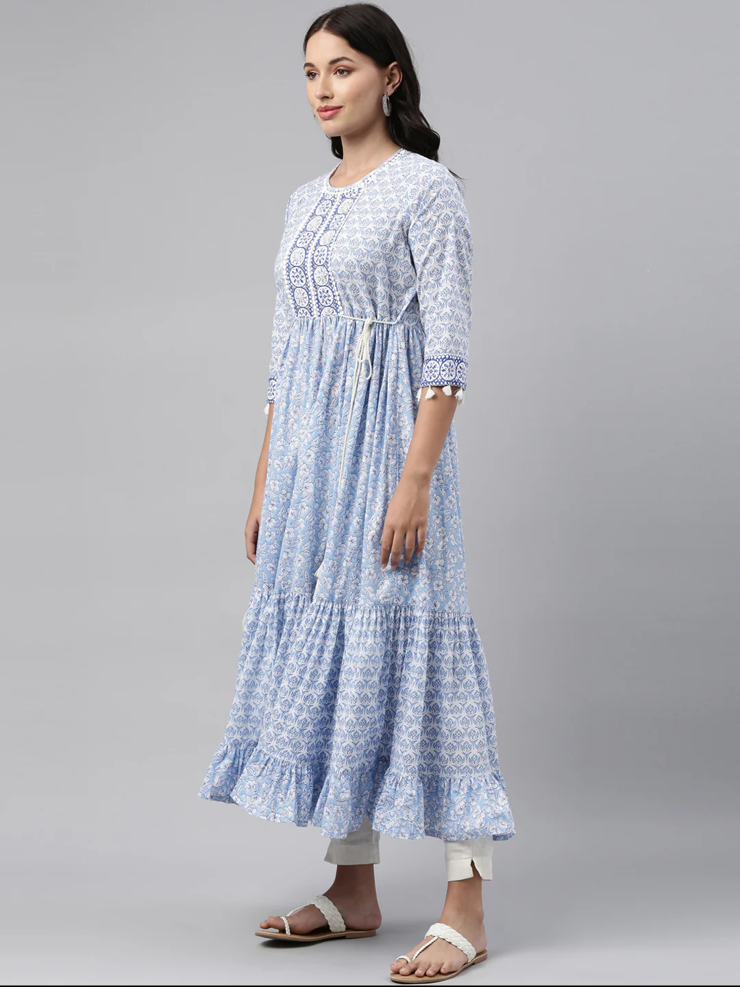 Neerus Blue Color Cotton Fabric Tunic - Image 3