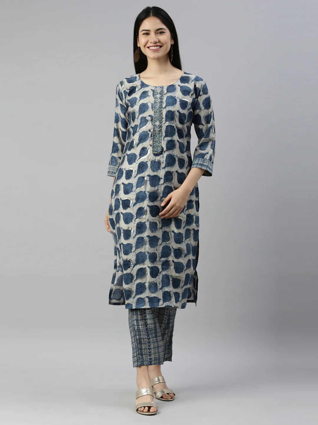 Neerus Blue Color Muslin Fabric Kurta