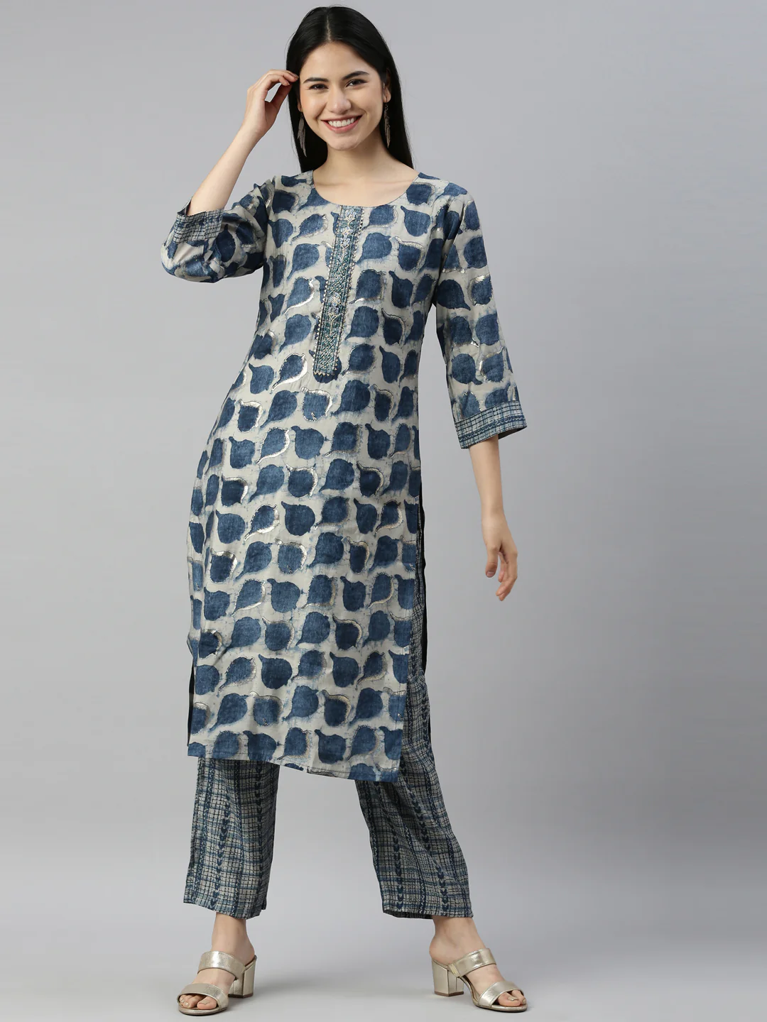 Neerus Blue Color Muslin Fabric Kurta - Image 6