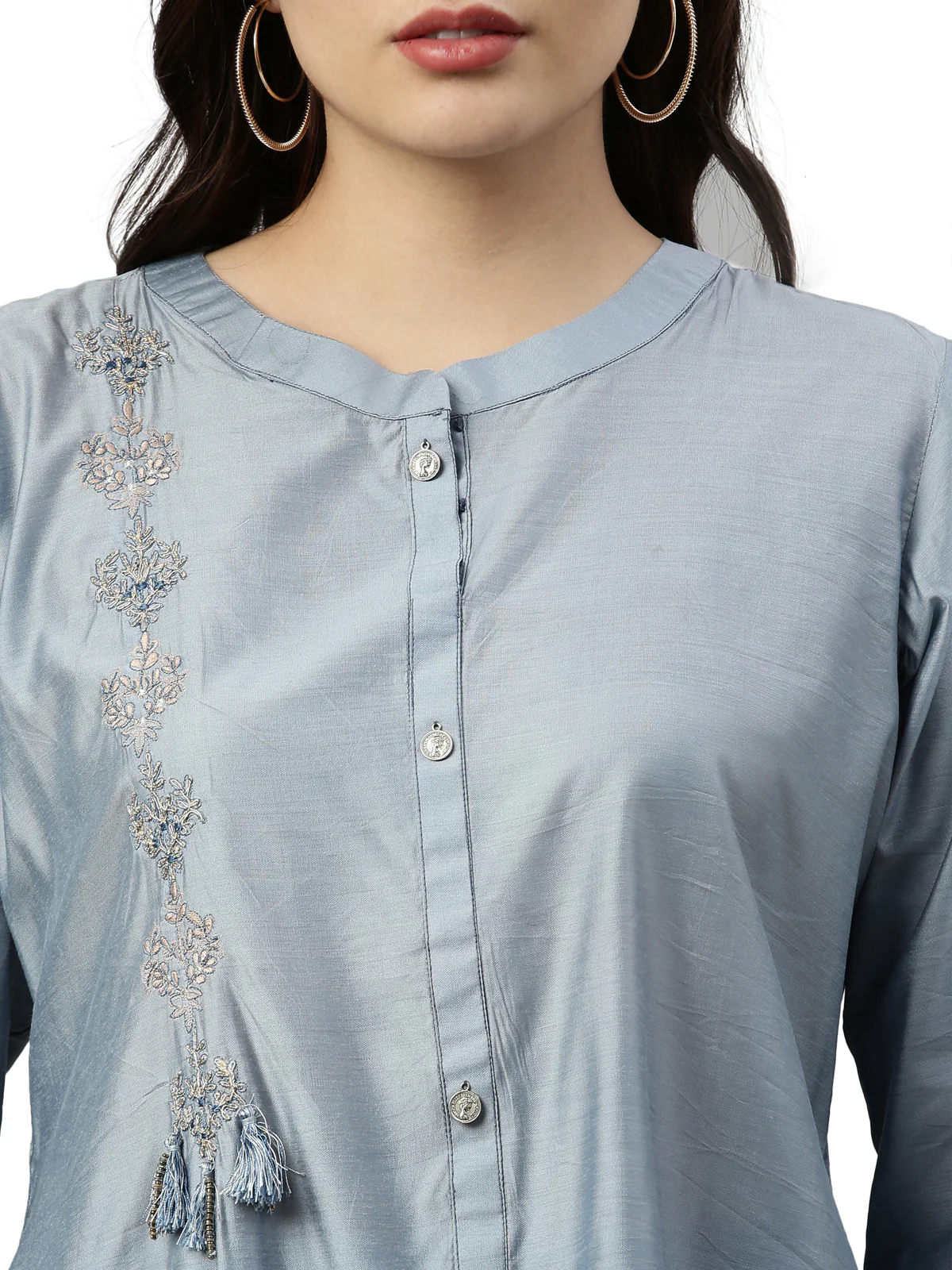 Neerus Blue Color Muslin Fabric Kurta Set - Image 2