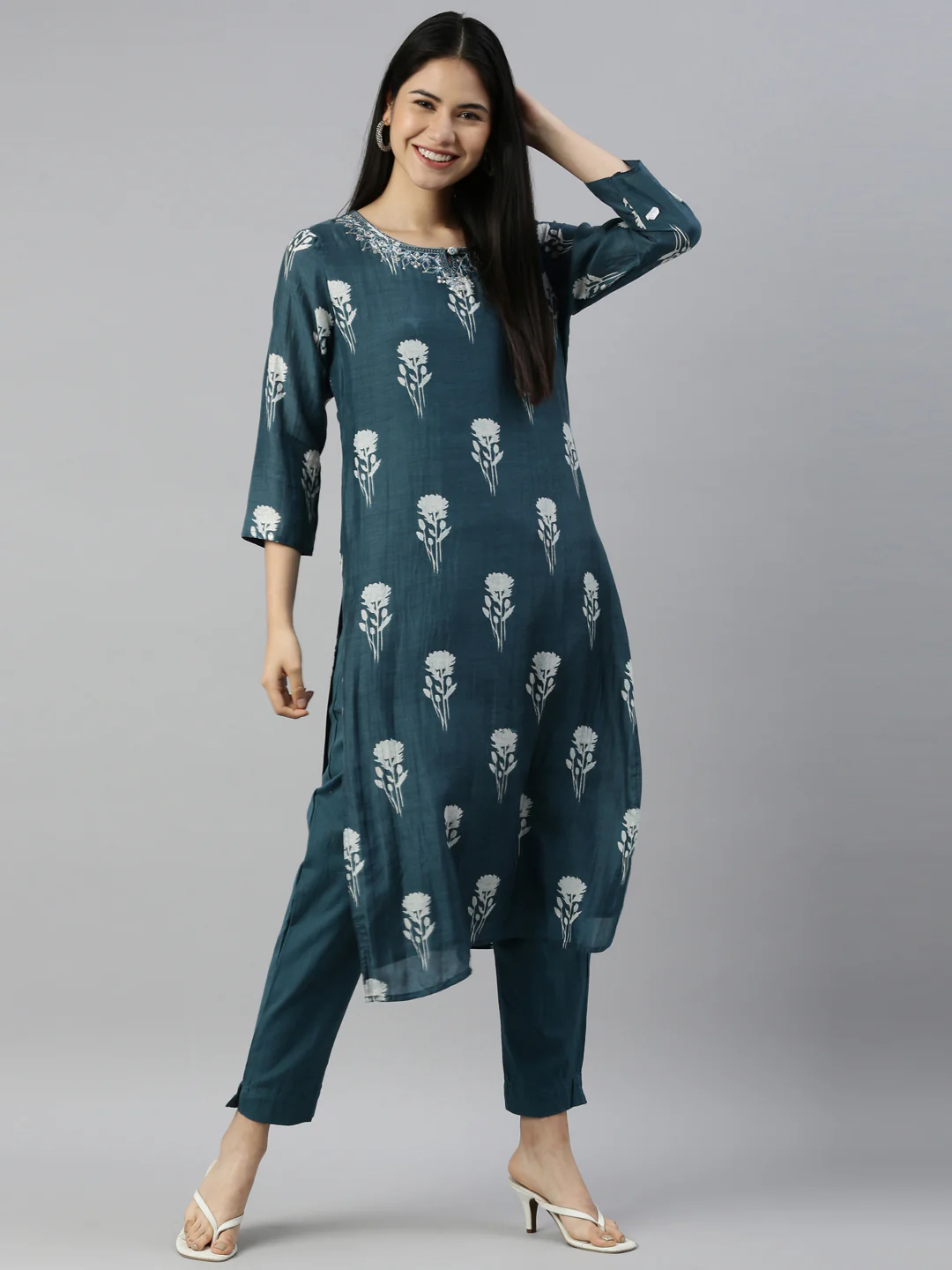 Neerus Blue Color Muslin Fabric Suit Set - Image 6