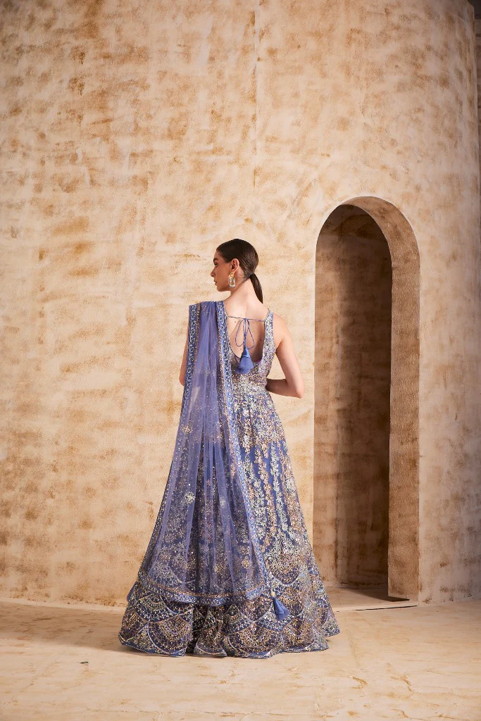 Neerus Blue Color Nett Fabric Gown - Image 4