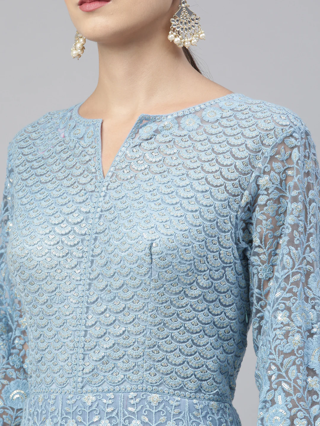 Neerus Blue Color Nett Fabric Gown - Image 31