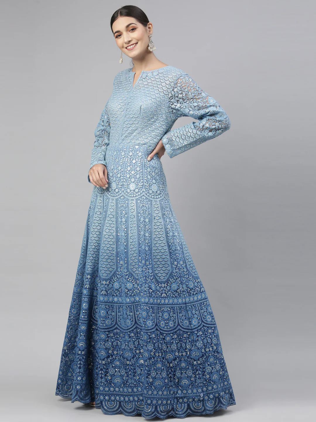Neerus Blue Color Nett Fabric Gown - Image 7