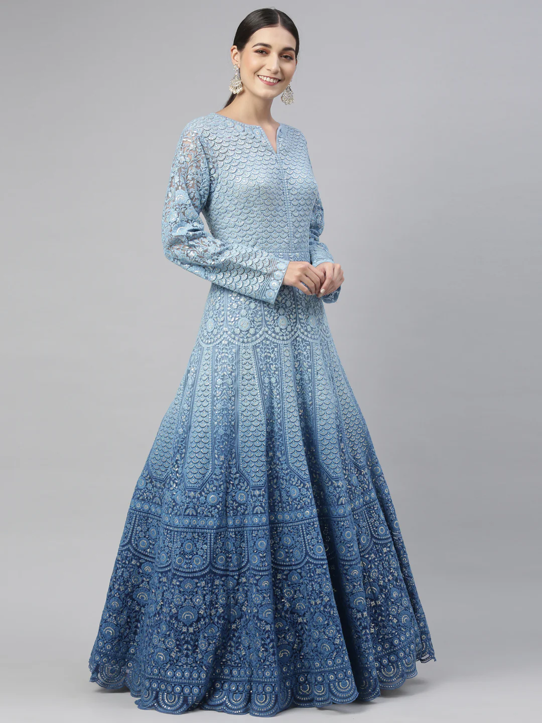 Neerus Blue Color Nett Fabric Gown - Image 8