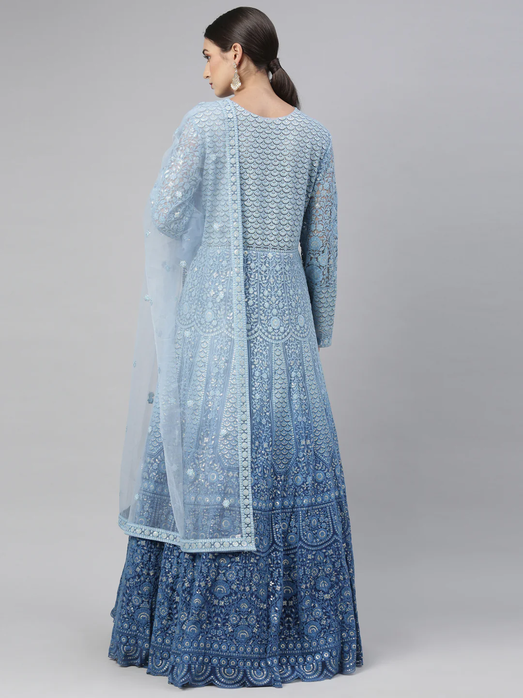Neerus Blue Color Nett Fabric Gown - Image 9