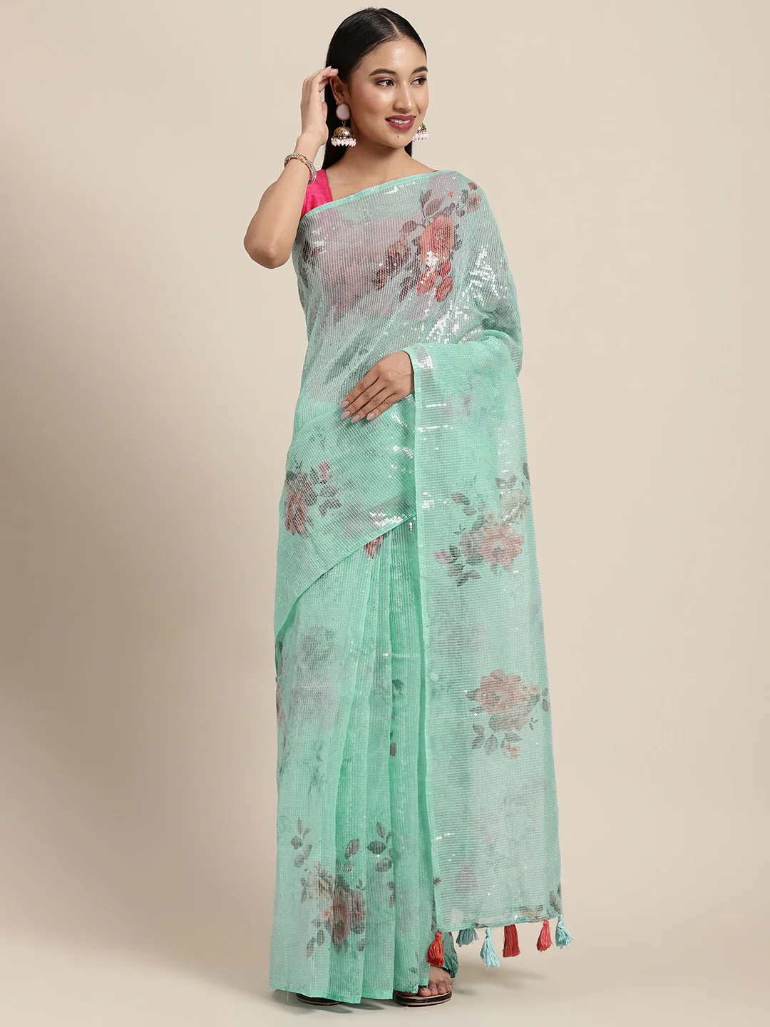 Neerus Blue Color Organza Fabric Saree