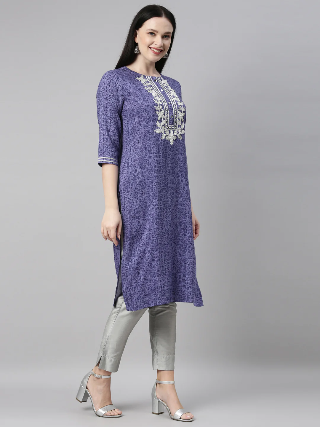 Neerus Blue Color Printed Fabric Kurta - Image 4