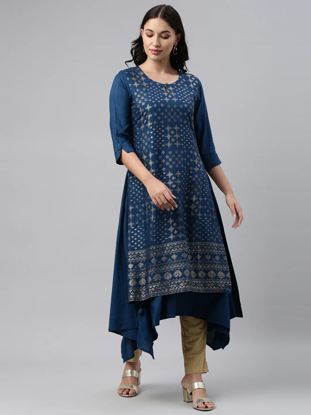 Neerus Blue Color Rayon Fabric Tunic - Image 6
