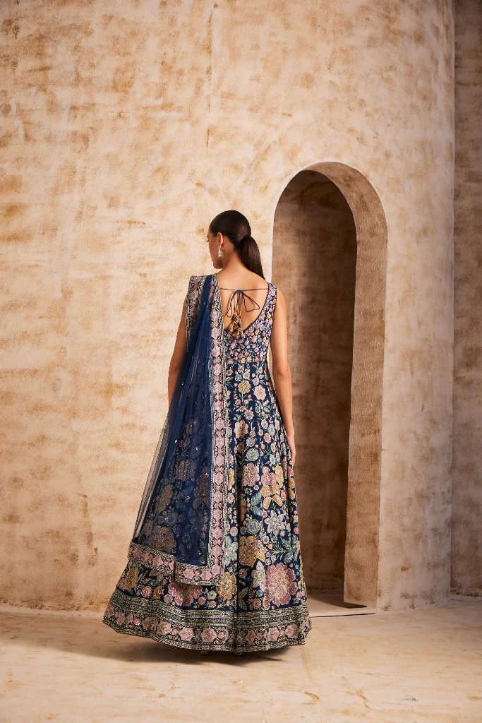 Neerus Blue Color Silk Fabric Embroidered Gown - Image 4