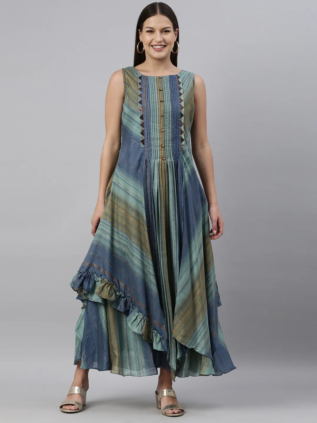 Neerus Blue Color Silk Fabric Kurta