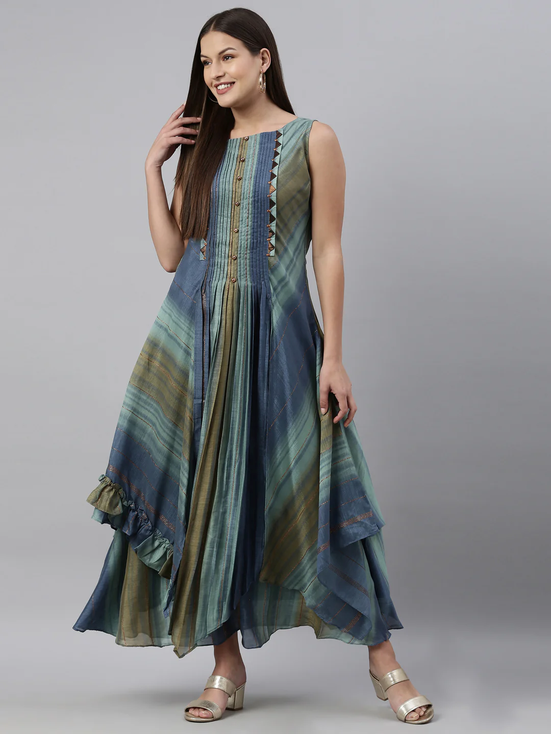Neerus Blue Color Silk Fabric Kurta - Image 6
