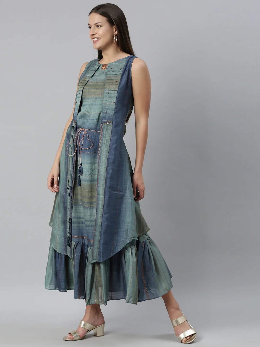 Neerus Blue Color Silk Fabric Kurta - Image 3