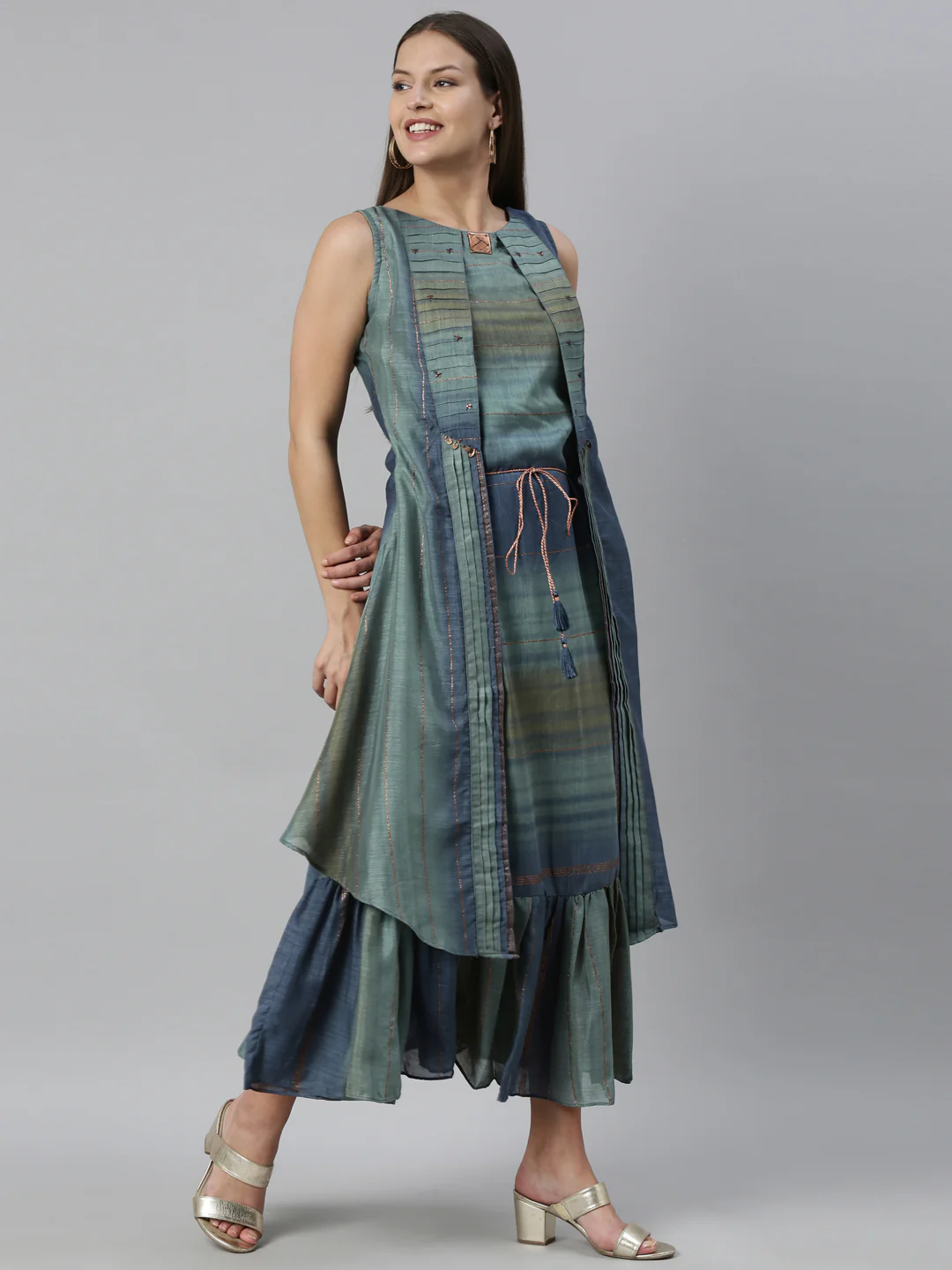 Neerus Blue Color Silk Fabric Kurta - Image 4