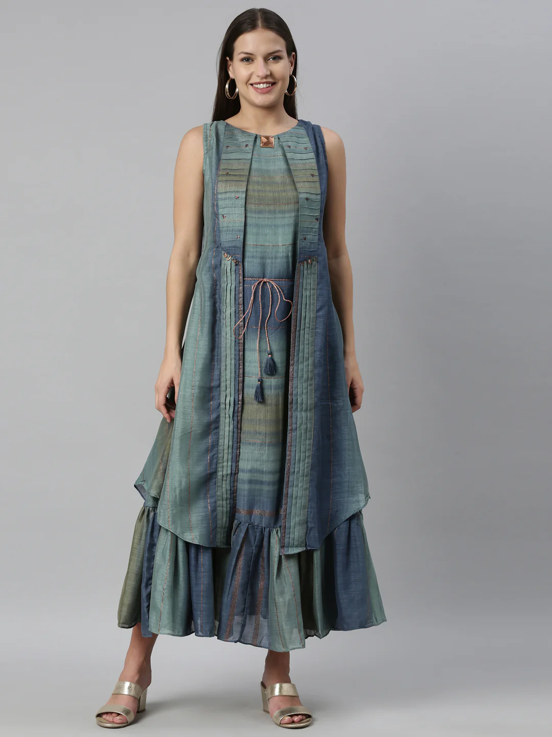 Neerus Blue Color Silk Fabric Kurta - Image 9