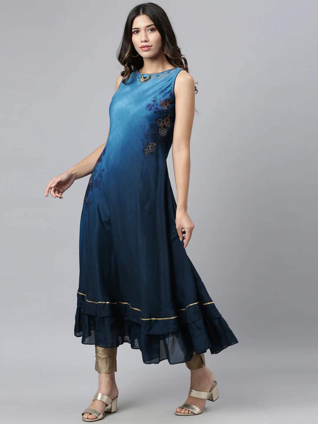 Neerus Blue Color Silk Fabric Kurta - Image 5
