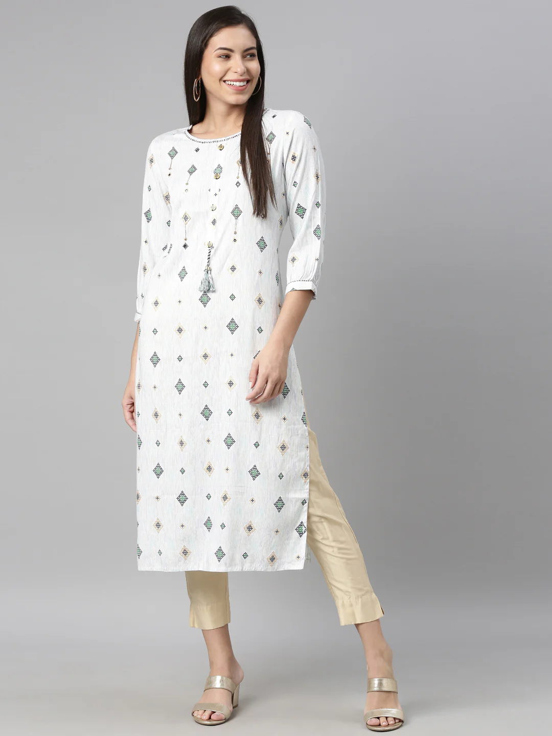 Neerus Blue Color Slub Rayon Fabric Kurta - Image 6