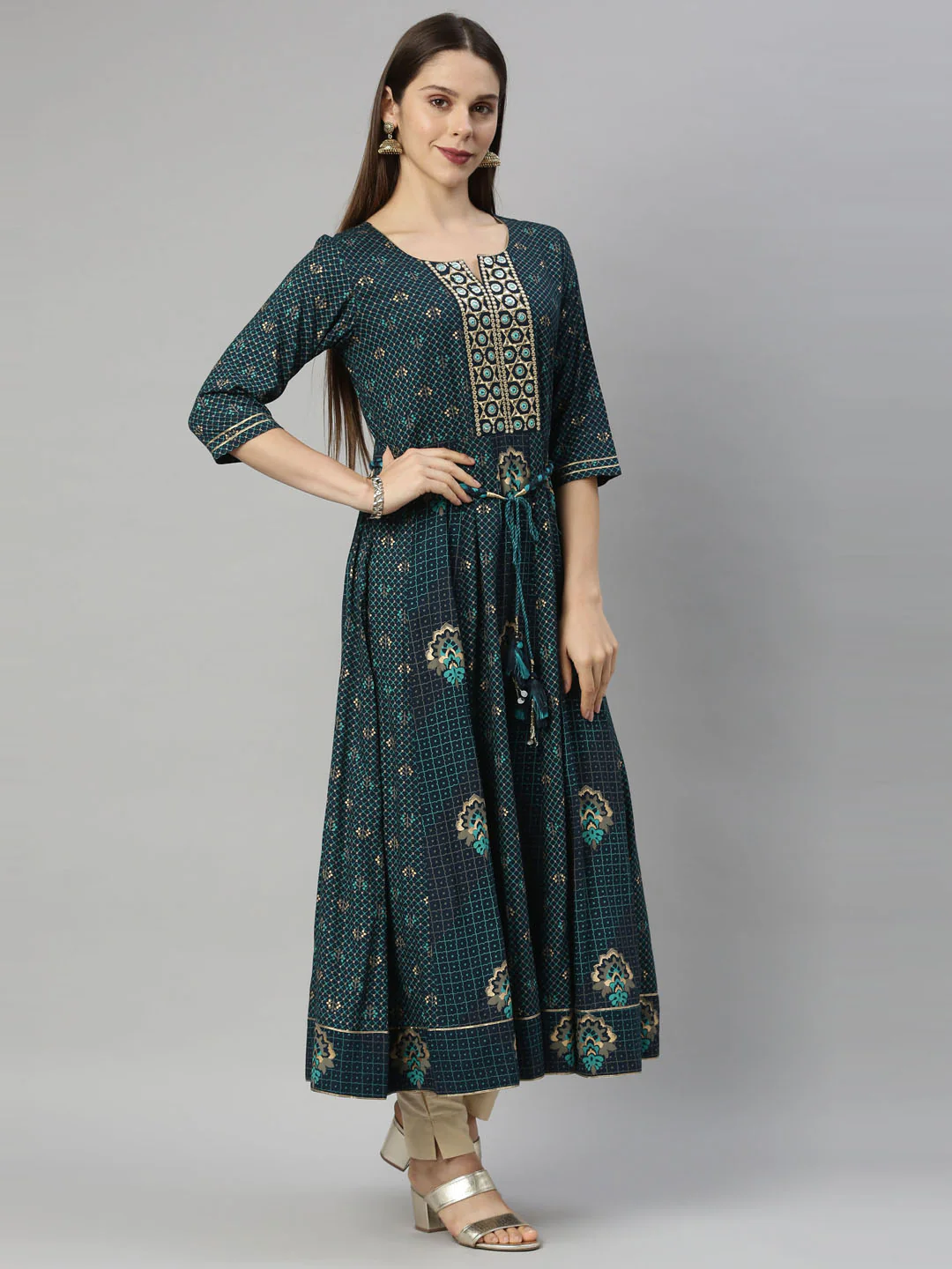 Neerus Blue Color Slub Riyon Fabric Tunic - Image 5