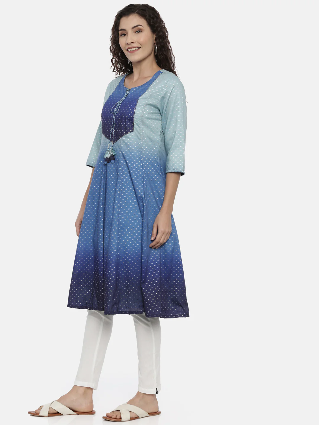 Neerus Blue Colourblocked Anarkali Kurta - Image 2