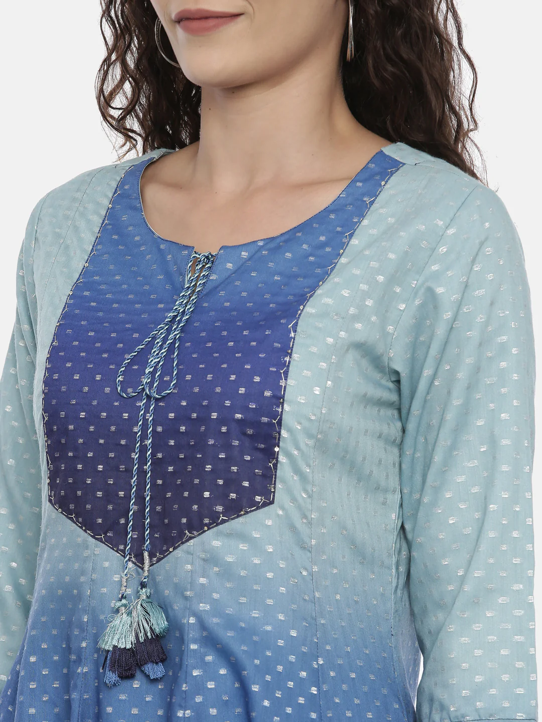 Neerus Blue Colourblocked Anarkali Kurta - Image 4